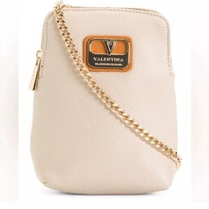 NWOT Authentic Valentina Cream Pebble Leather Crossbody with Gold Hardware